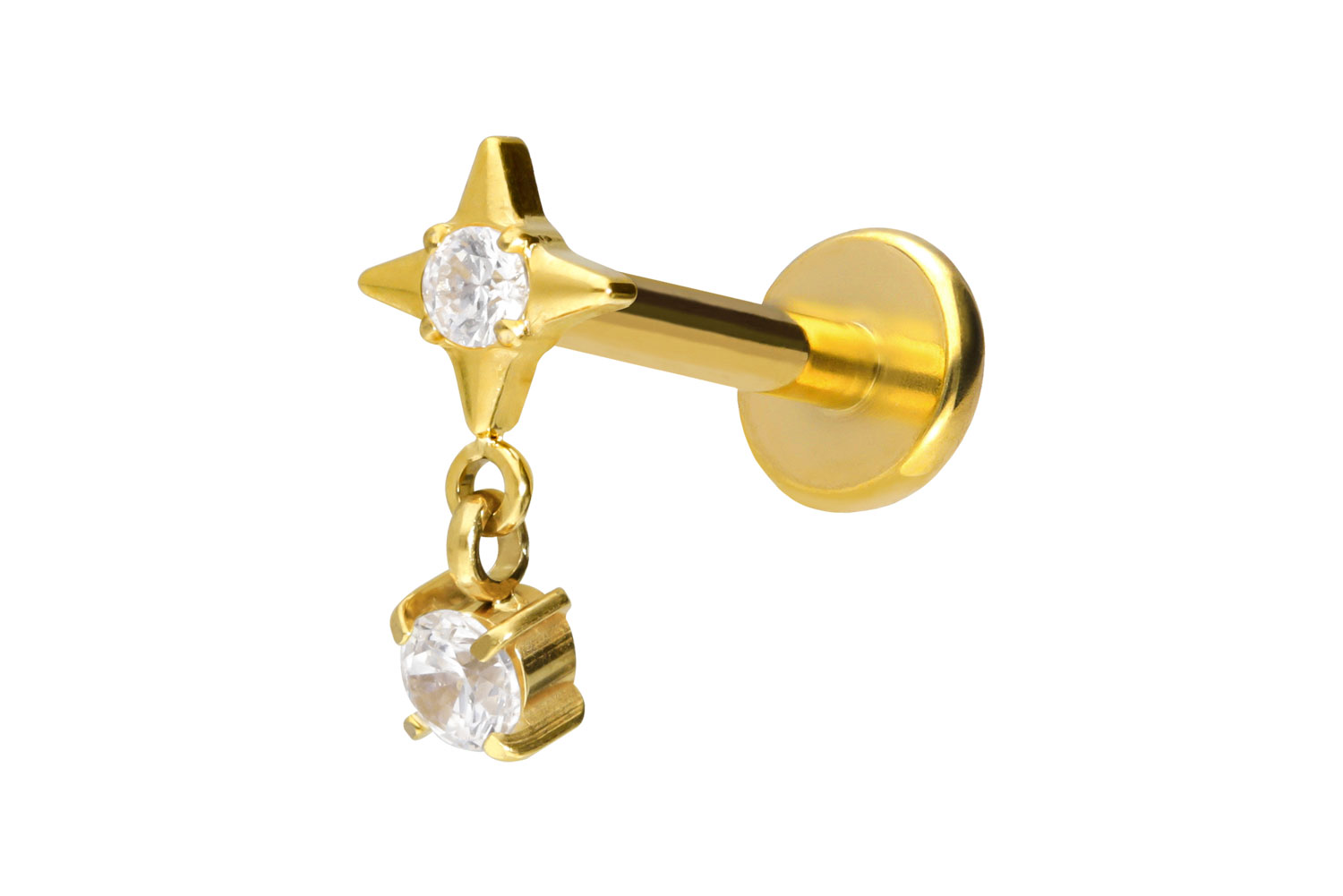 Titan Labret Piercing mit Push Fit STERN + KRISTALL